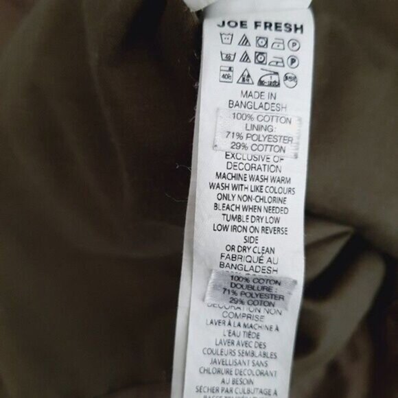 JOE FRESH Canvas Jacket Utility Sleeves Olive Green Sz S - Picture 13 of 13